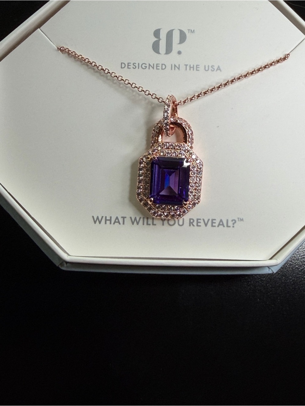 Rose Gold Necklace with Purple Gemstone Pendant